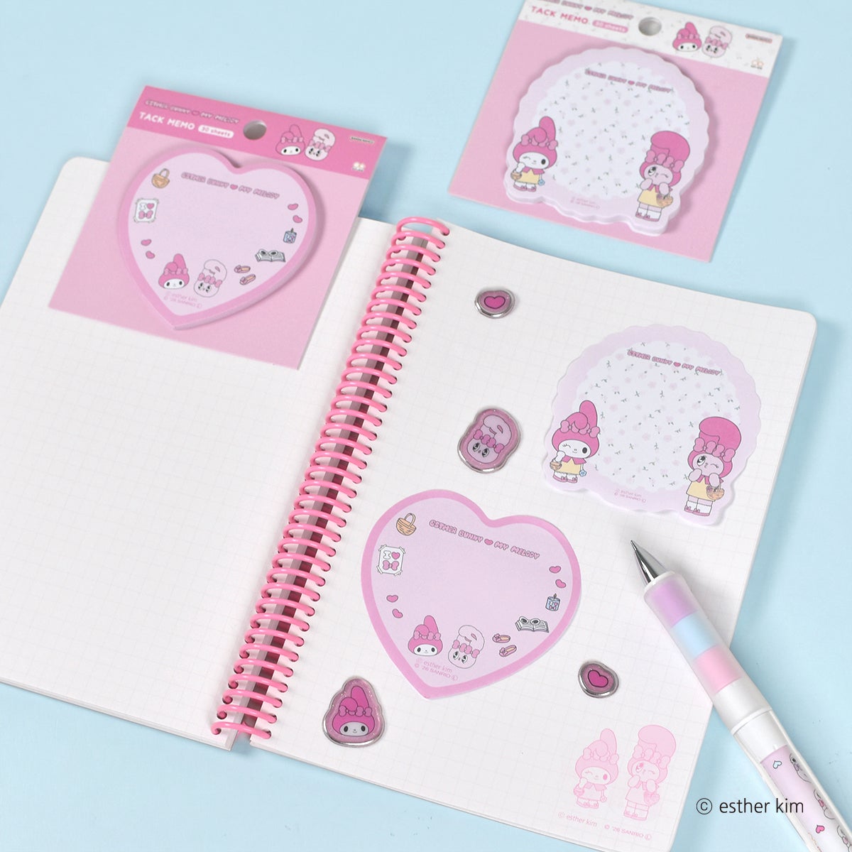 エスターバニー×マイメロディ ダイカット付箋 ピンク | エスターバニー